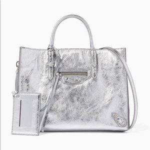 Balenciaga Papier A6 Mini Side Zip Tote Bag Silver Leather